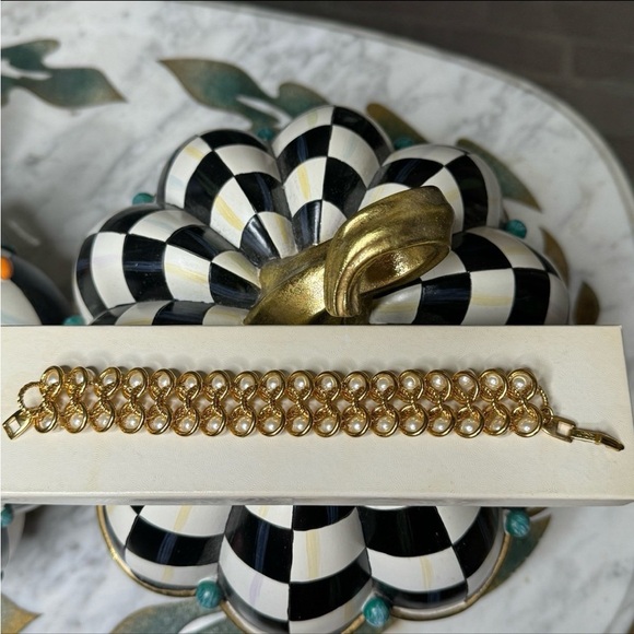 VINTAGE NAPIER PAT faux pearl double rolo bracelet - Picture 2 of 7